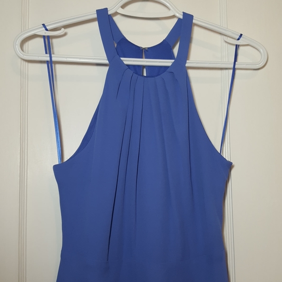 Express Blue Mock Halter Fit & Flare Dress - Picture 2 of 5